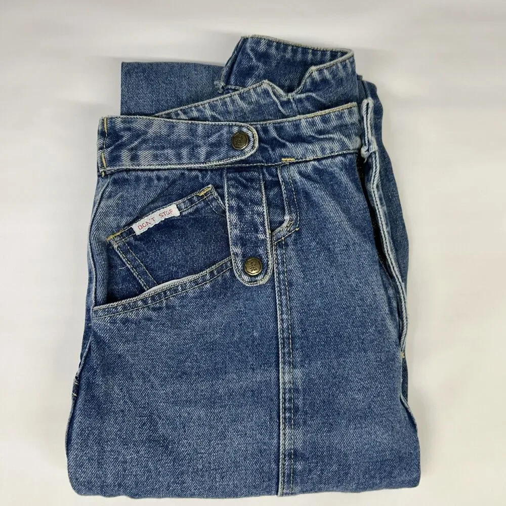 Vintage 80’s Blue Jeans Don’t Stop Denim Baggy Junior Women’s Size 11/12 - Picture 11 of 11